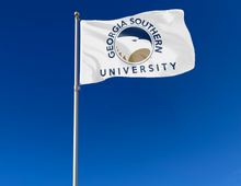 Load image into Gallery viewer, outdoor display of white georgia southern university flag for tailgate decor
