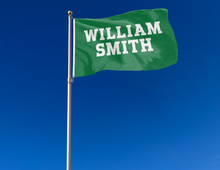 Load image into Gallery viewer, outdoor display of green william smith flag for tailgate decor
