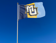Load image into Gallery viewer, outdoor display of marquette university flag with mu logo for tailgate decor
