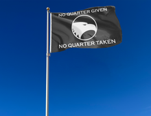 Load image into Gallery viewer, outdoor display of georgia southern eagles flag with no quarter given no quarter taken for tailgate decor
