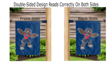Load image into Gallery viewer, owlsley the owl logo reading correctly on both sides of florida atlantic double sided garden flag
