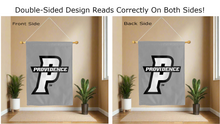 Load image into Gallery viewer, p logo reading correctly on both sides of grey providence college double sided house flag
