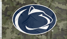 Load image into Gallery viewer, penn state university flag with camo background for college dorm decor

