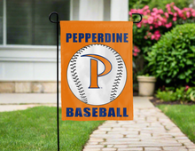 Load image into Gallery viewer, orange pepperdine baseball garden flag outside the home for yard decor
