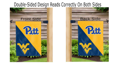 Load image into Gallery viewer, pitt west virginia house divided logos reading correctly on garden flag
