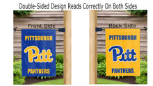 Load image into Gallery viewer, pittsburgh panthers logo reading correctly on both sides of blue and gold double sided garden flag
