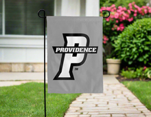 Load image into Gallery viewer, grey providence college garden flag with p logo for yard decor
