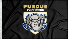Load image into Gallery viewer, black purdue fort wane mastodons flag for college dorm decor

