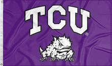 Load image into Gallery viewer, purple tcu horned frogs flag for college dorm decor
