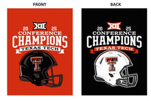 Load image into Gallery viewer, red and black texas tech football house flag with sec conference champions 2025 logo for man cave decor
