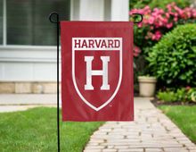 Load image into Gallery viewer, red double sided garden flag with harvard h logo for yard decor
