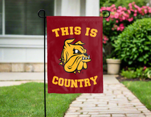 Load image into Gallery viewer, red double sided garden flag with this is minnesota duluth country logo for yard decor
