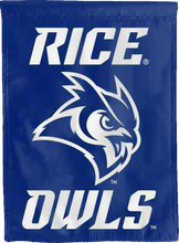 Load image into Gallery viewer, blue rice owls double sided house flag for college dorm decor
