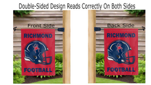 Load image into Gallery viewer, richmond football logo reading correctly on both sides of red double sided garden flag
