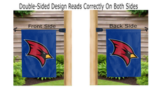 Load image into Gallery viewer, saginaw valley state university logo reading correctly on both sides of blue garden flag
