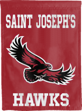 Load image into Gallery viewer, red saint josephs hawks double sided house flag for man cave decor
