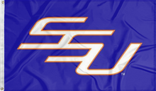 Load image into Gallery viewer, blue savannah state university flag with ssu logo for college dorm decor
