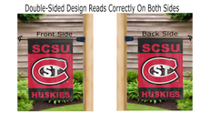 Load image into Gallery viewer, scsu huskies logo reading correctly on both sides of garden flag
