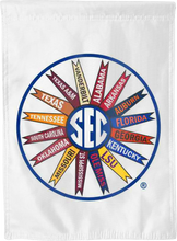 Load image into Gallery viewer, white southeastern conference sec double sided house flag for man cave decor
