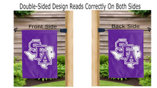 Load image into Gallery viewer, sfa logo reading correctly on both sides of double sided garden flag
