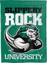 Load image into Gallery viewer, green slippery rock university double sided house flag for man cave decor
