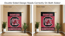 Load image into Gallery viewer, south carolina gamecocks logo reading correctly on both sides of red and black double sided house flag
