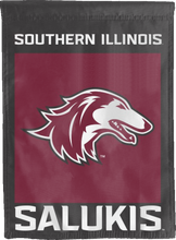 Load image into Gallery viewer, southern illinois university house flag hung for man cave decor
