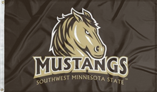 Load image into Gallery viewer, brown southwest minnesota state university mustangs flag for college dorm decor
