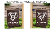 Load image into Gallery viewer, st bonaventure logo reading correctly on both sides of brown double sided garden flag

