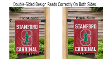 Load image into Gallery viewer, stanford cardinal logo reading correctly on both sides of red double sided garden flag
