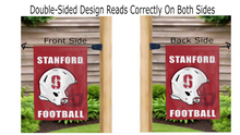Load image into Gallery viewer, stanford football logo reading correctly on both sides of red double sided garden flag
