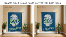 Load image into Gallery viewer, state college of florida logo reading correctly on both sides of blue double sided house flag
