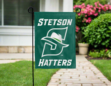 Load image into Gallery viewer, green stetson university hatters double sided garden flag for yard decor
