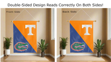 Load image into Gallery viewer, tennessee vols florida gators logos reading correctly on both sides of orange and blue double sided house flag
