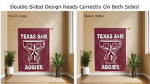 Load image into Gallery viewer, texas A&amp;M star logo reading correctly on both sides of maroon double sided house flag
