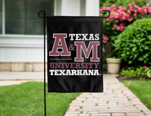 Load image into Gallery viewer, black texas A&amp;M university texarkana double sided garden flag for yard decor
