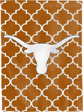 Load image into Gallery viewer, orange texas longhorns double sided house flag with pattern background
