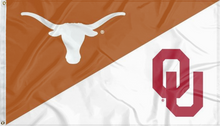 Load image into Gallery viewer, texas oklahoma game day house divided flag for college dorm decor
