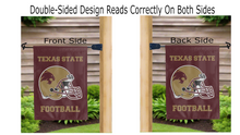 Load image into Gallery viewer, texas state bobcats football logo reading correctly on both sides of garden flag
