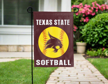 Load image into Gallery viewer, texas state softball garden flag hung outside the driveway for yard decor

