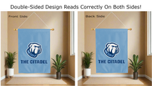 Load image into Gallery viewer, the citadel logo reading correctly on both sides of light blue house flag
