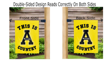 Load image into Gallery viewer, this is appalachian state country logo reading correctly on both sides of gold garden flag

