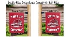 Load image into Gallery viewer, this is bridgewater state university bears country logo reading correctly on both sides of red double sided garden flag
