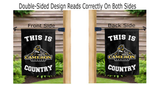 Load image into Gallery viewer, this is cameron aggies country logo reading correctly on both sides of black double sided garden flag

