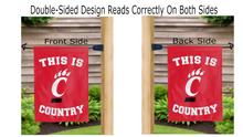 Load image into Gallery viewer, this is cincinnati bearcats country logo reading correctly on both sides of red double sided garden flag
