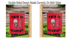 Load image into Gallery viewer, this is csu channel islands dolphins country logo reading correctly on both sides of red double sided garden flag
