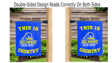 Load image into Gallery viewer, this is delaware blue hens country logo reading correctly on both sides of blue garden flag
