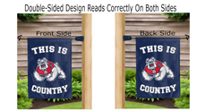 Load image into Gallery viewer, this is fresno state bulldogs country logo reading correctly on both sides of blue double sided garden flag
