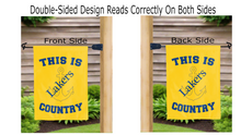 Load image into Gallery viewer, this is lake superior state lakers country logo reading correctly on both sides of gold double sided garden flag
