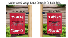Load image into Gallery viewer, this is monmouth college fighting scots country logo reading correctly on both sides of red double sided garden flag

